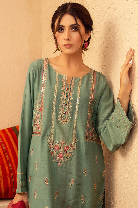 Stitched 3 Piece Raw Silk Embroidered Suit