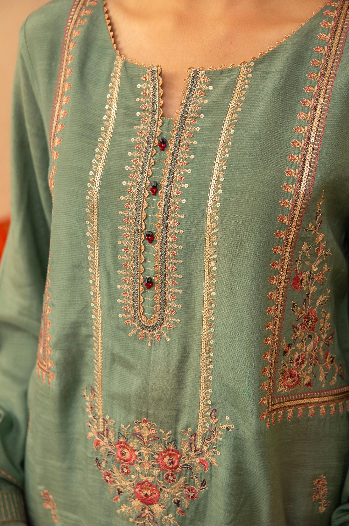 Stitched 3 Piece Raw Silk Embroidered Suit