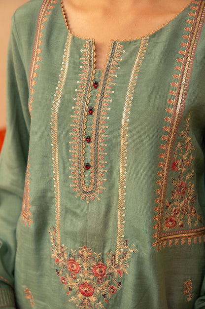 Stitched 3 Piece Raw Silk Embroidered Suit