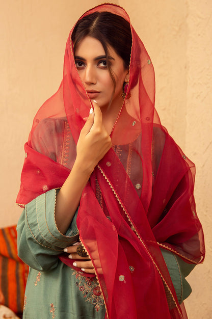 Stitched 3 Piece Raw Silk Embroidered Suit