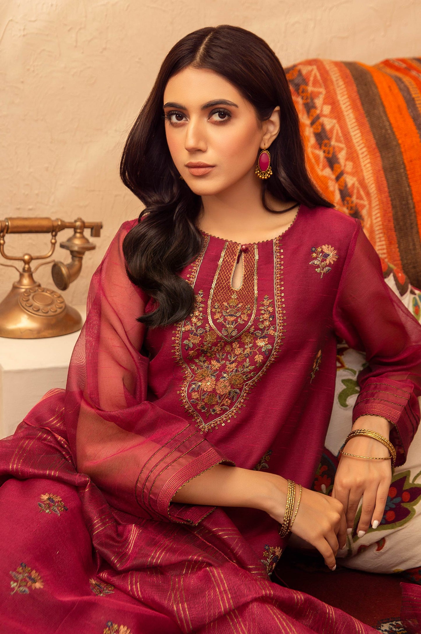 Stitched 3 Piece Khaddi Net Embroidered Suit