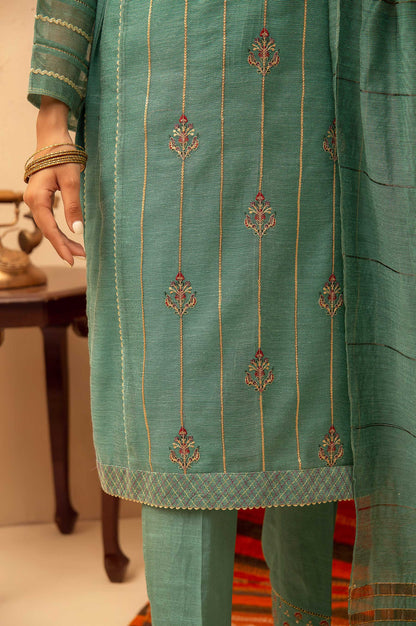 Stitched 3 Piece Khaddi Net Embroidered Suit