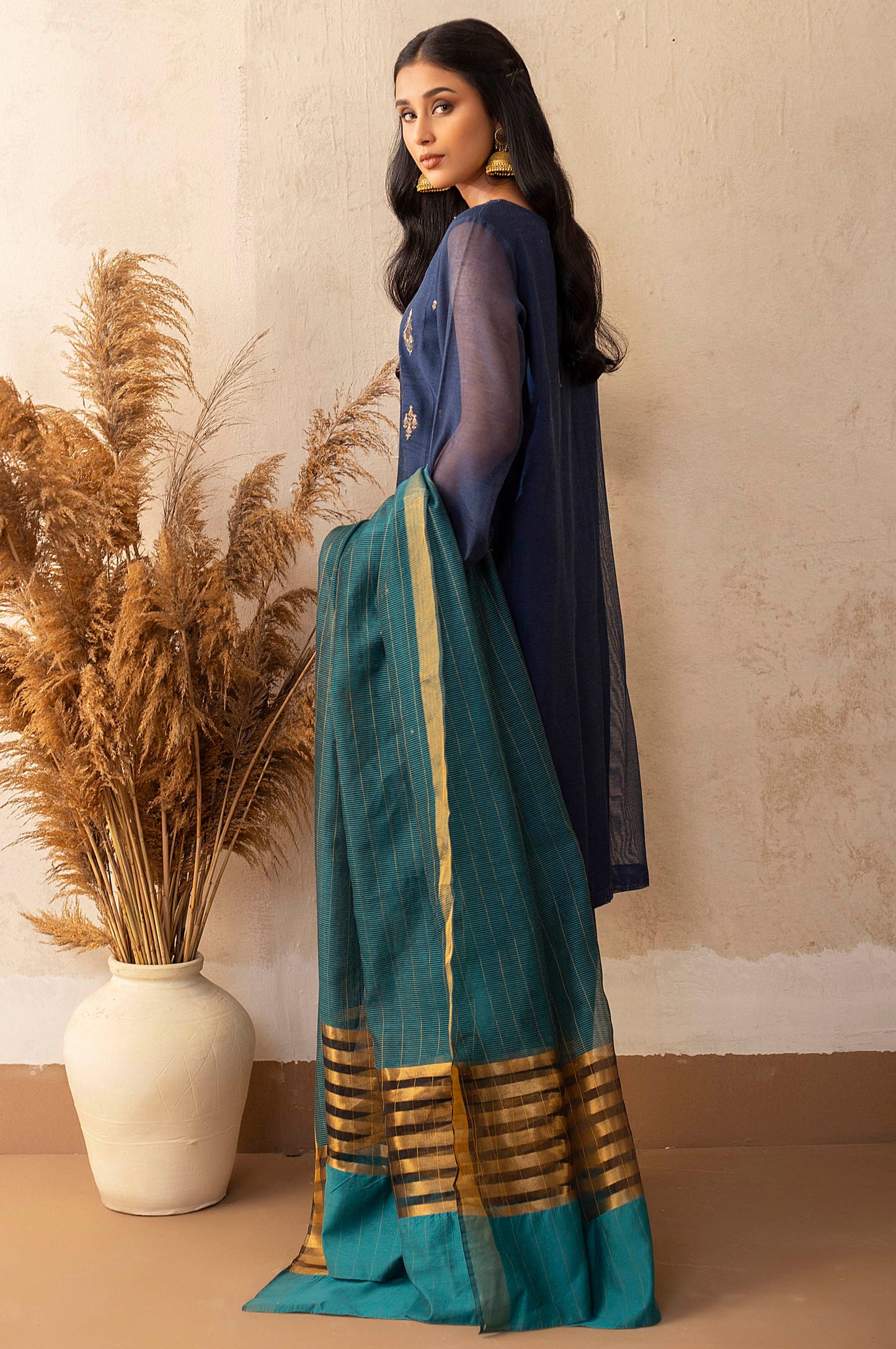 Stitched 3 Piece Khaddi Net Embroidered Suit