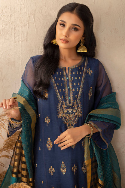 Stitched 3 Piece Khaddi Net Embroidered Suit