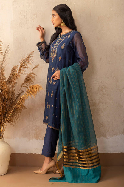 Stitched 3 Piece Khaddi Net Embroidered Suit