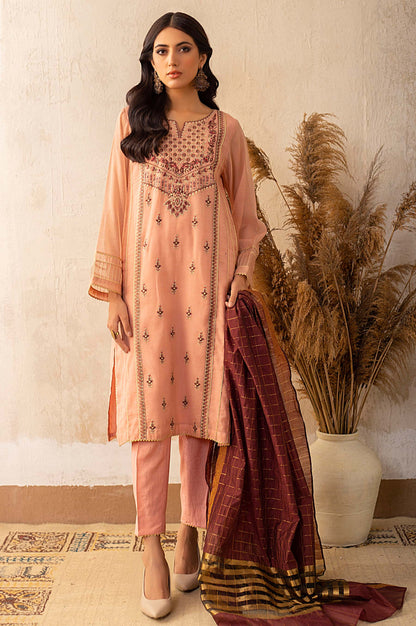 Stitched 3 Piece Khaddi Net Embroidered Suit