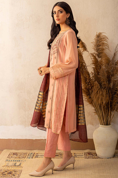 Stitched 3 Piece Khaddi Net Embroidered Suit