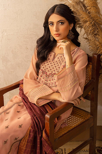 Stitched 3 Piece Khaddi Net Embroidered Suit