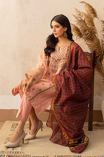 Stitched 3 Piece Khaddi Net Embroidered Suit