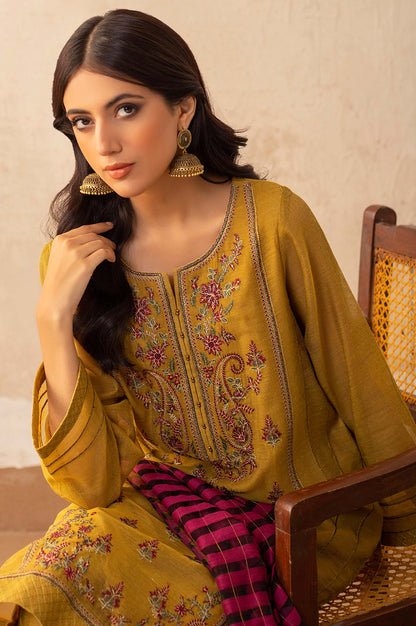 Stitched 3 Piece Khaddi Net Embroidered Suit