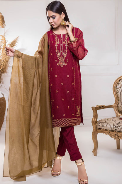 Stitched 3 Piece Checkered Organza Embroidered Suit