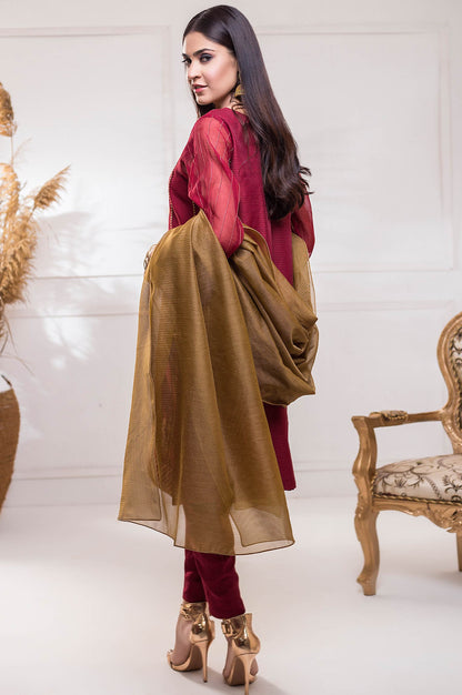 Stitched 3 Piece Checkered Organza Embroidered Suit