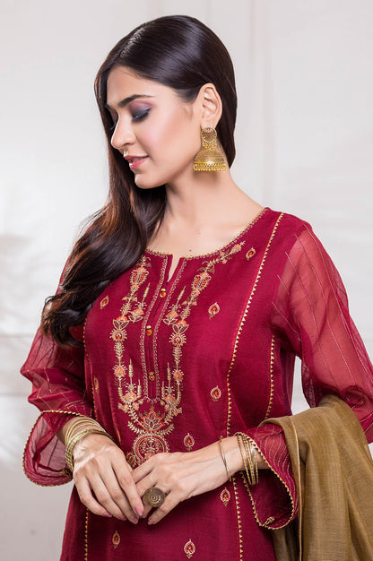 Stitched 3 Piece Checkered Organza Embroidered Suit