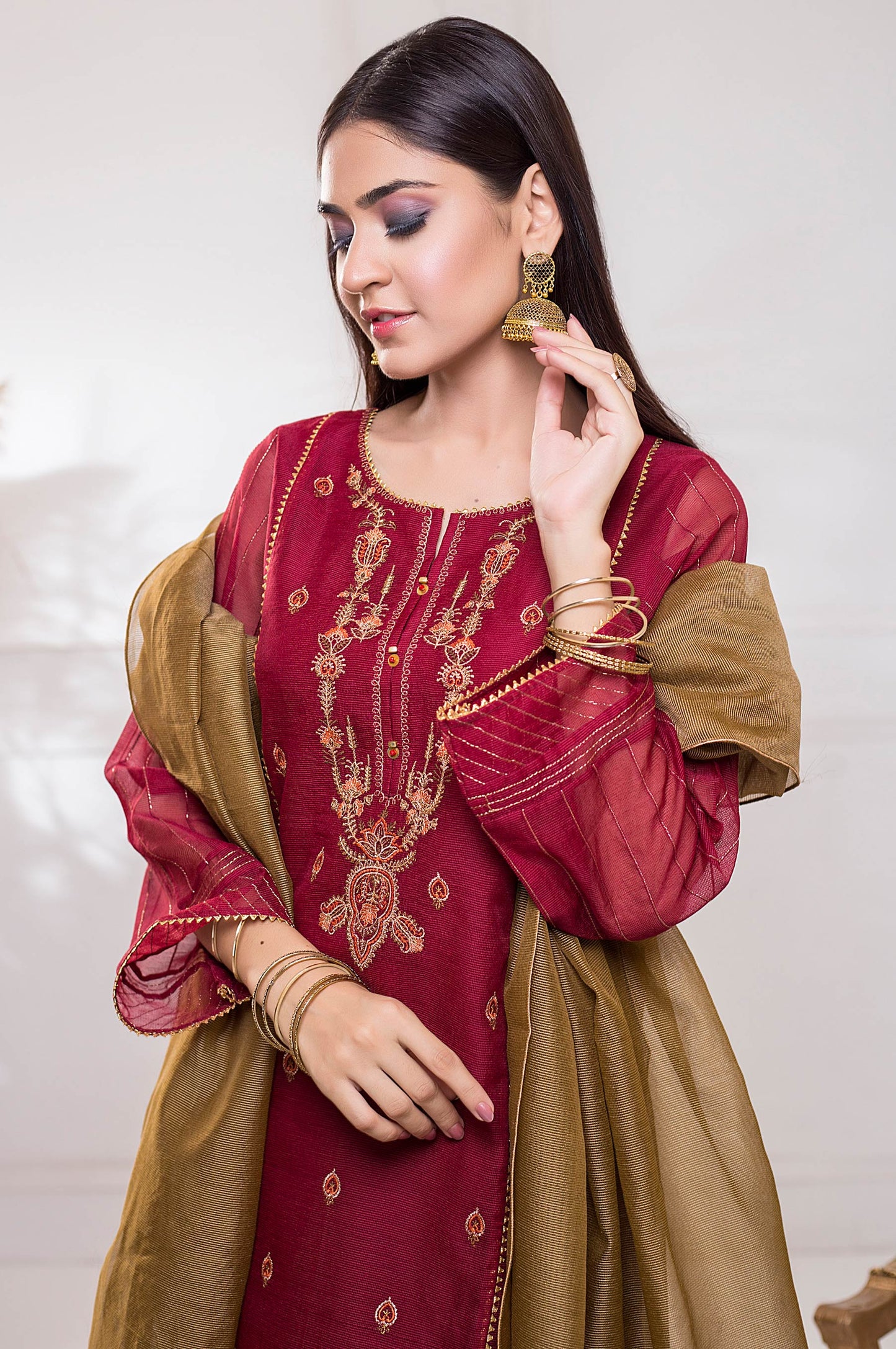 Stitched 3 Piece Checkered Organza Embroidered Suit