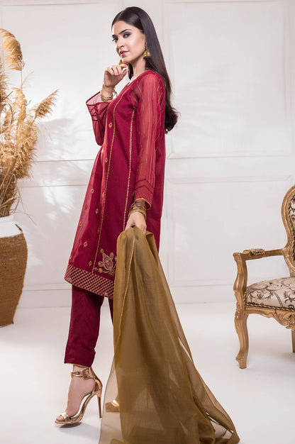 Stitched 3 Piece Checkered Organza Embroidered Suit