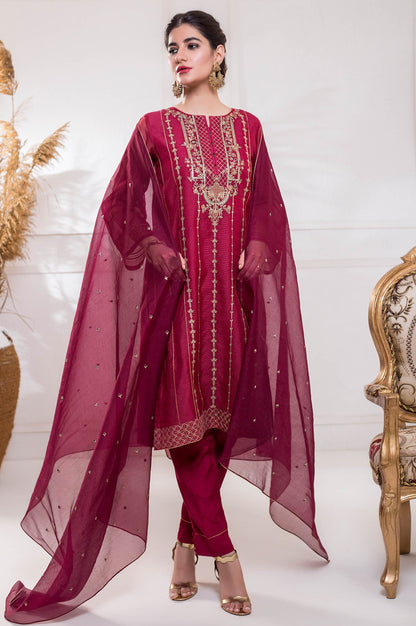 Stitched 3 Piece Checkered Organza Embroidered Suit