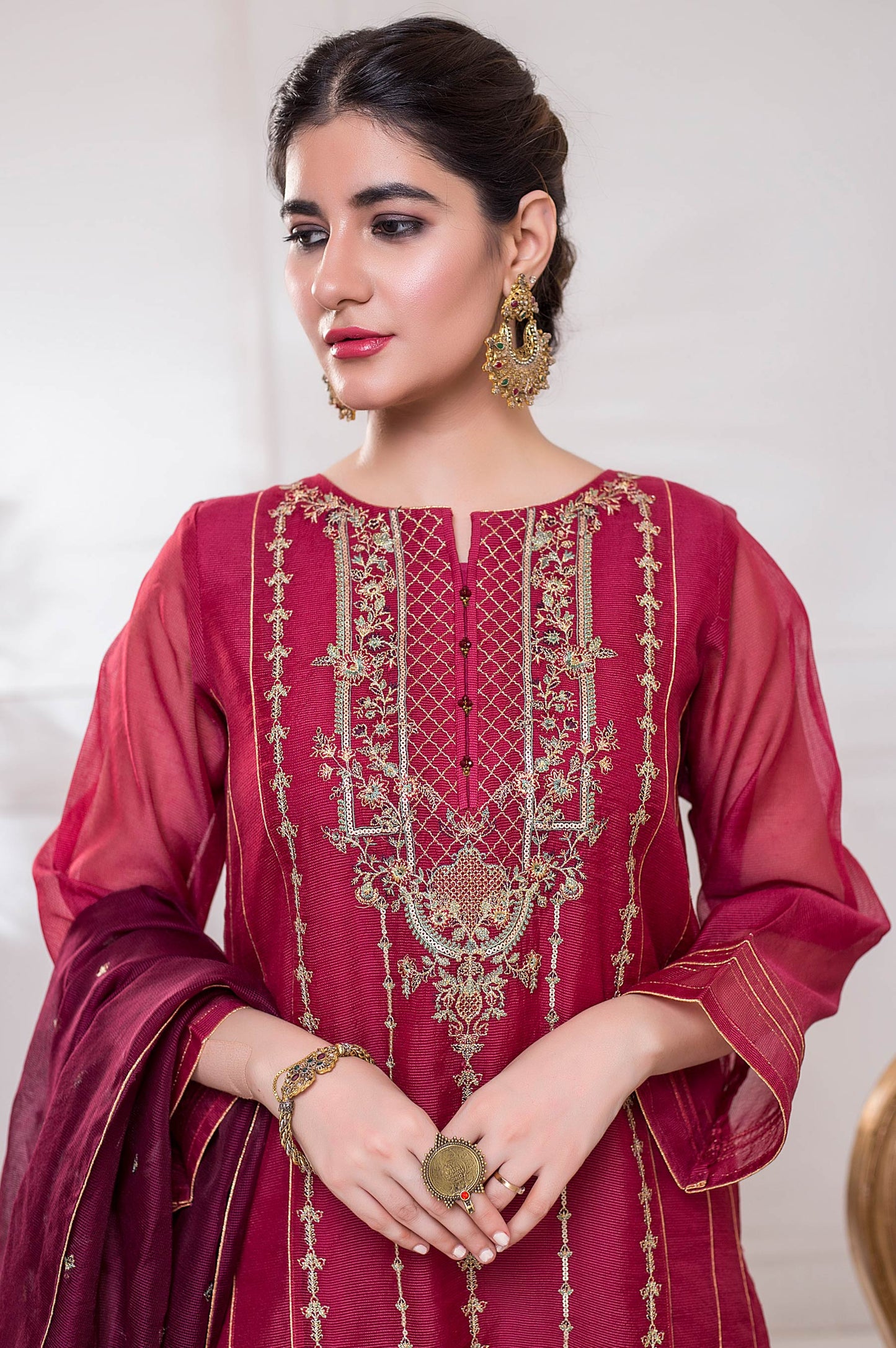 Stitched 3 Piece Checkered Organza Embroidered Suit