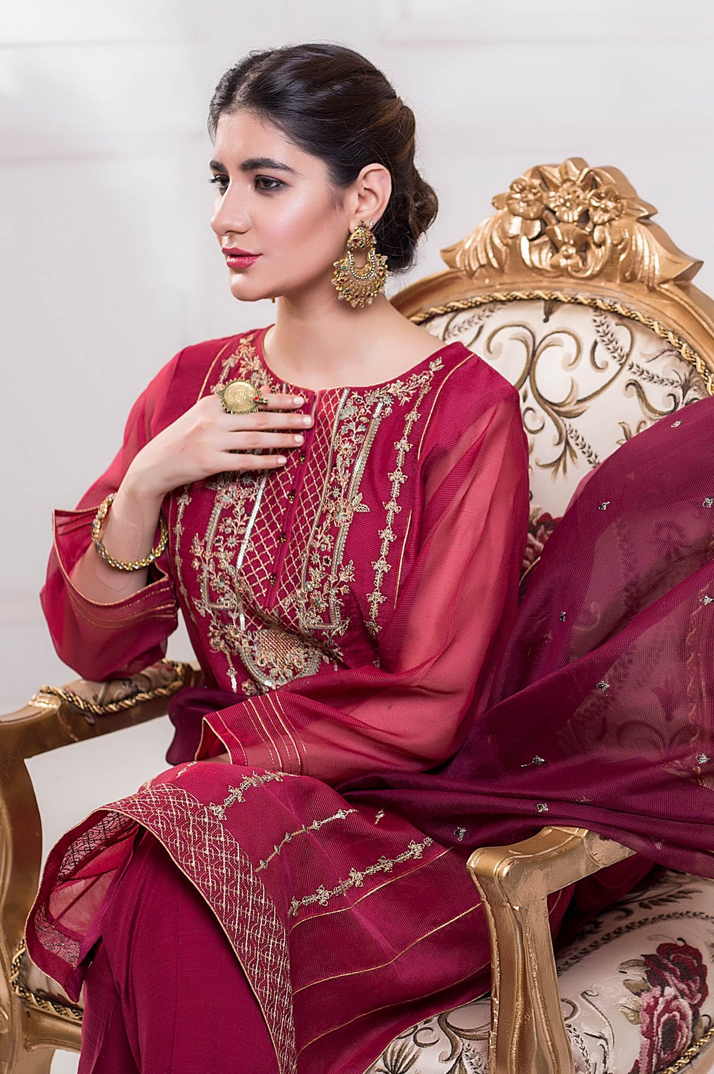 Stitched 3 Piece Checkered Organza Embroidered Suit