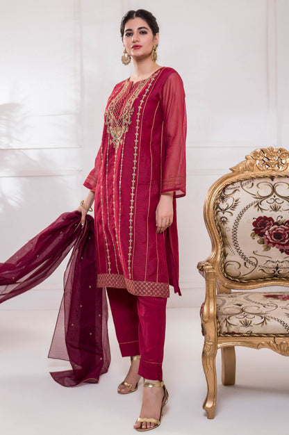 Stitched 3 Piece Checkered Organza Embroidered Suit