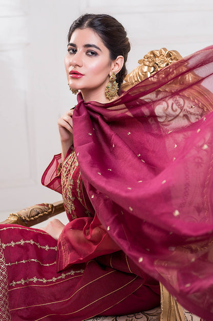 Stitched 3 Piece Checkered Organza Embroidered Suit