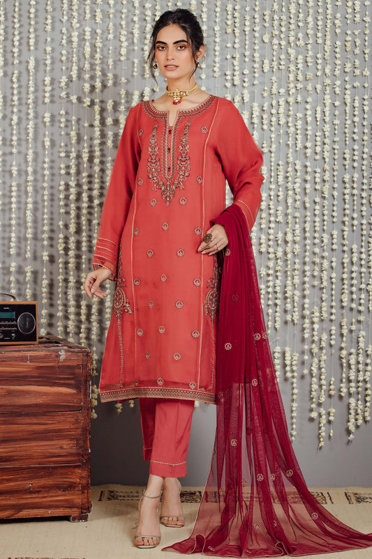 Stitched 3 Piece Organza Embroidered Suit