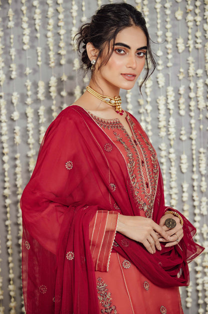 Stitched 3 Piece Organza Embroidered Suit