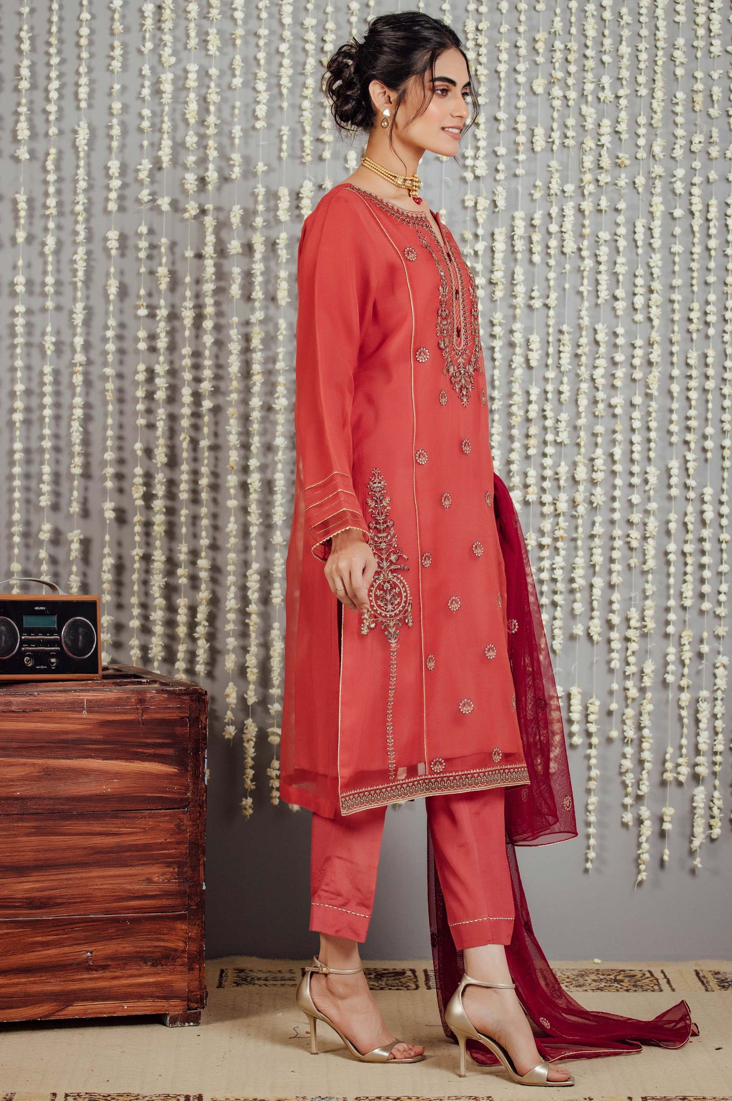 Stitched 3 Piece Organza Embroidered Suit