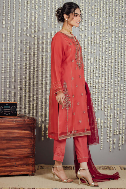 Stitched 3 Piece Organza Embroidered Suit