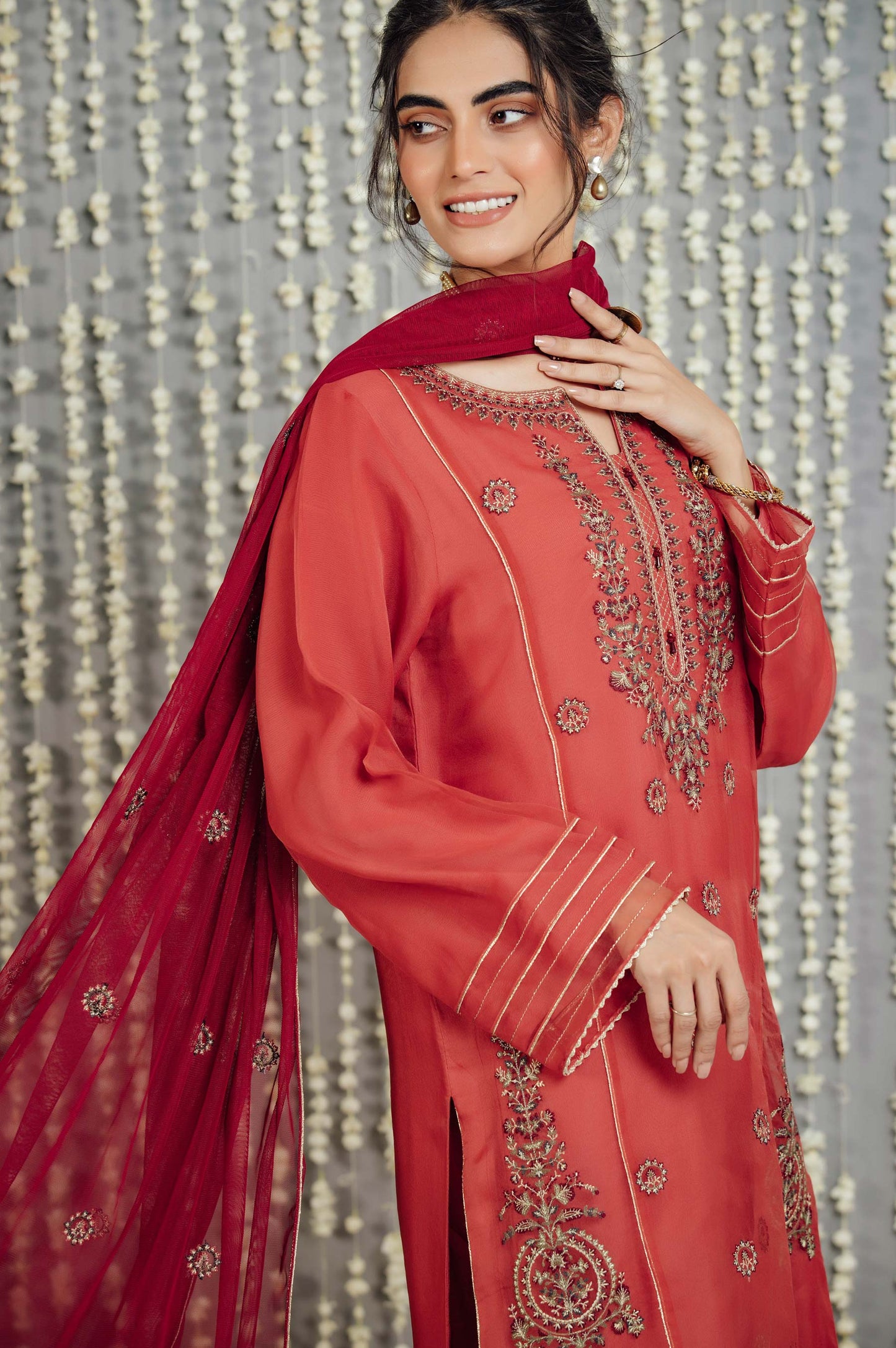 Stitched 3 Piece Organza Embroidered Suit