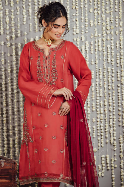 Stitched 3 Piece Organza Embroidered Suit