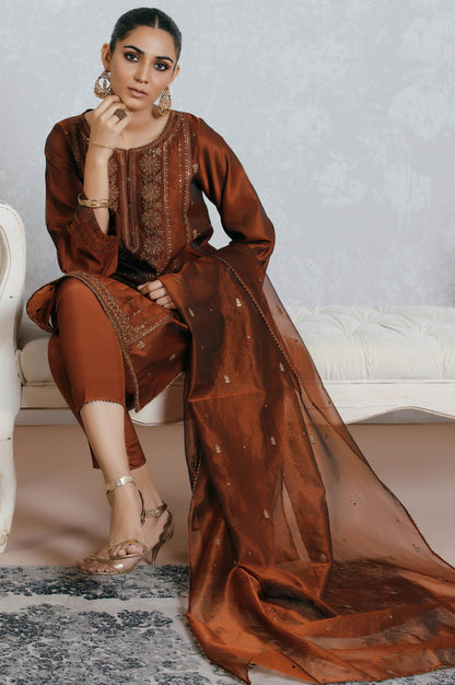 Stitched 3 Piece Organza Embroidered Suit