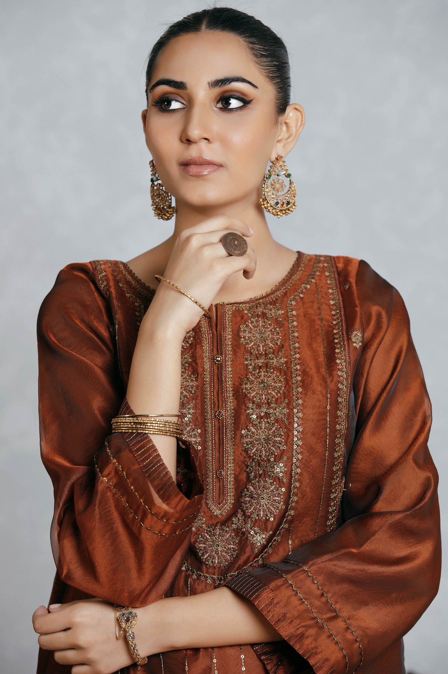 Stitched 3 Piece Organza Embroidered Suit