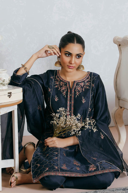 Stitched 3 Piece Organza Embroidered Suit