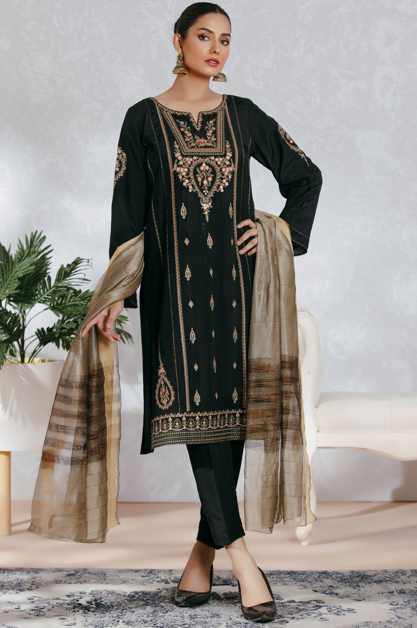 Stitched 3 Piece RawSilk Embroidered Suit