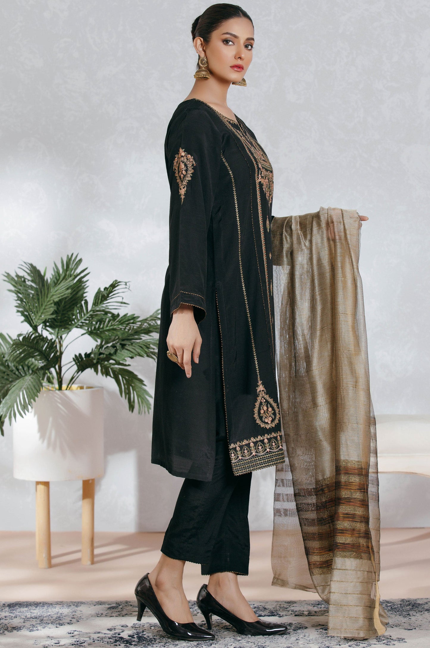 Stitched 3 Piece RawSilk Embroidered Suit