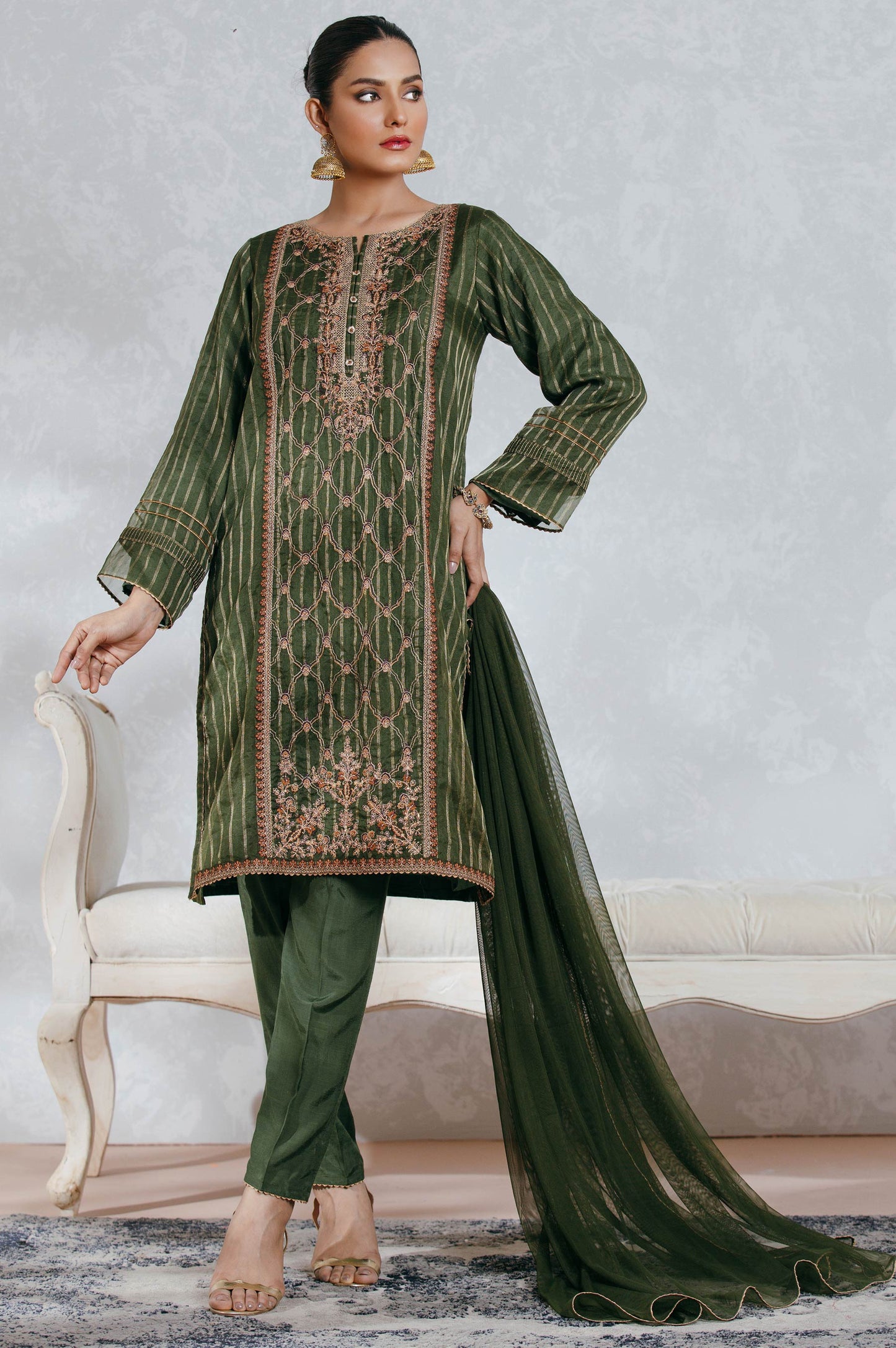 Stitched 3 Piece Organza Outfit