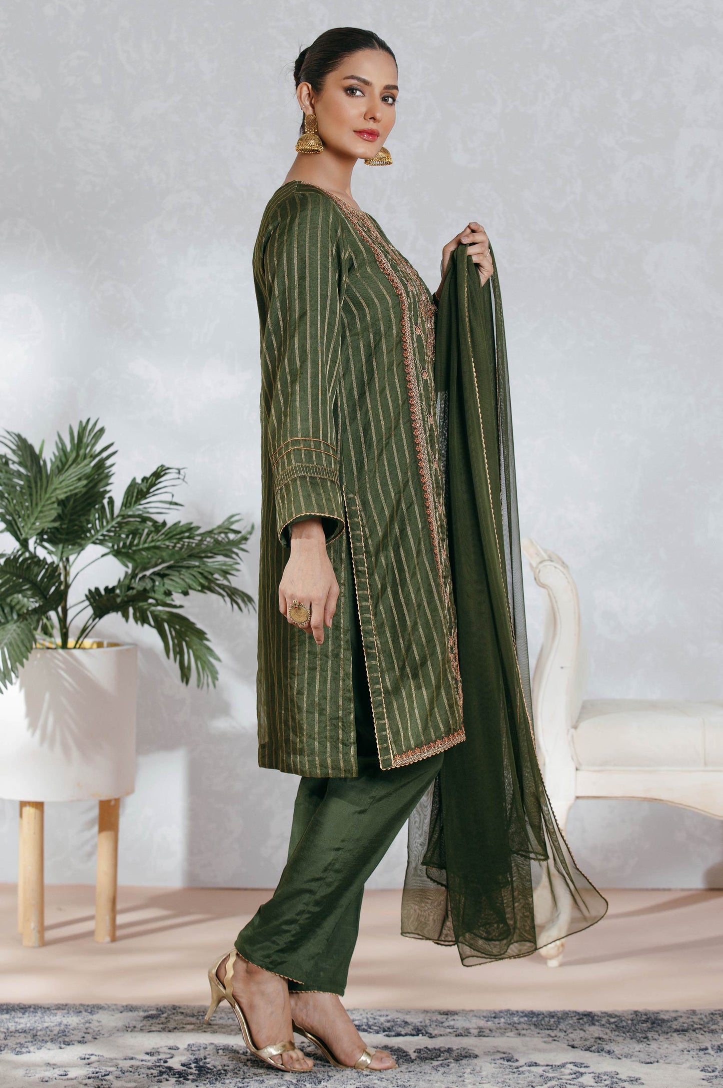 Stitched 3 Piece Organza Outfit