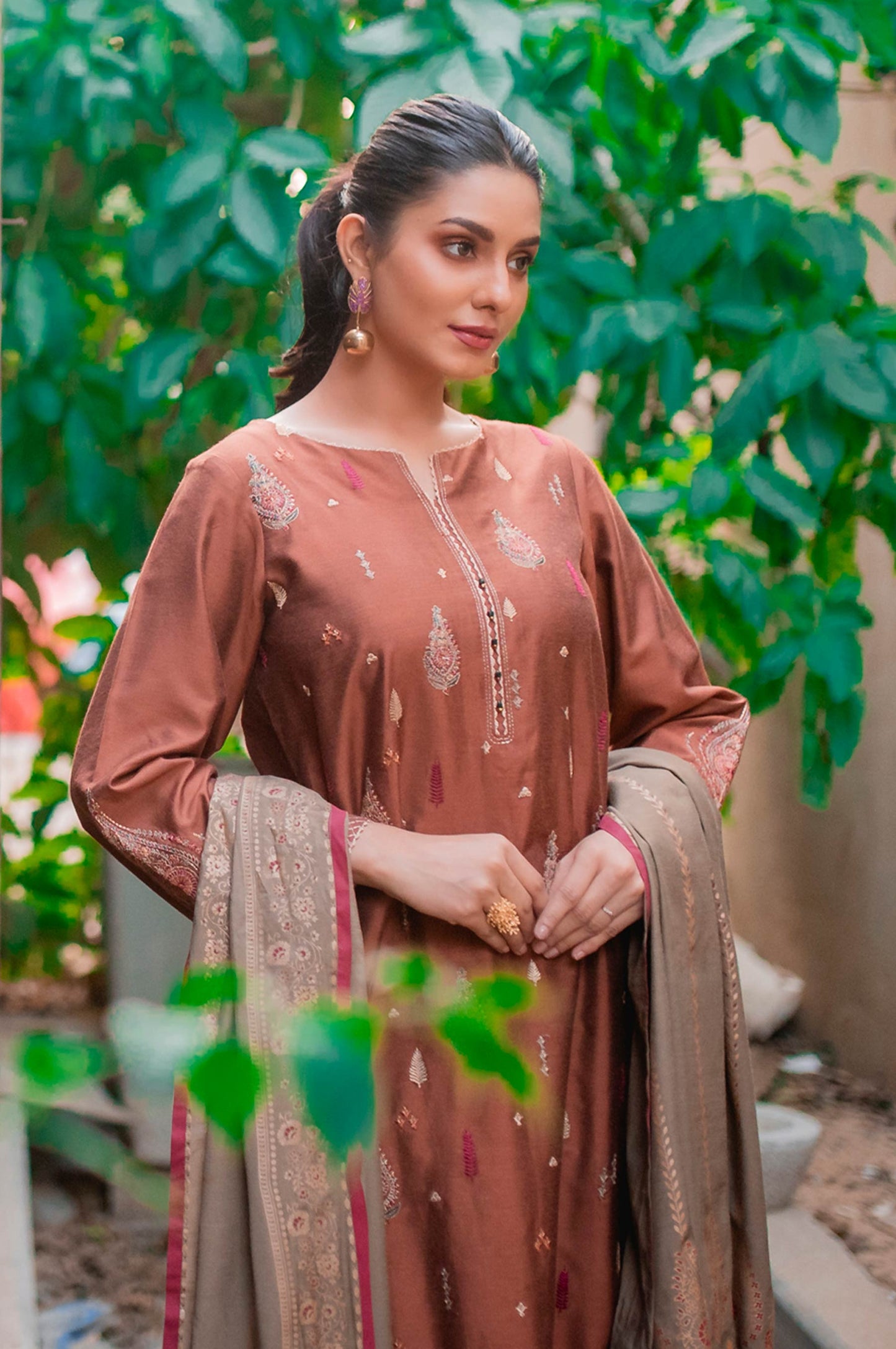 Stitched 3 Piece Cotton Silk Embroidered Suit with Screen Printed Dupatta