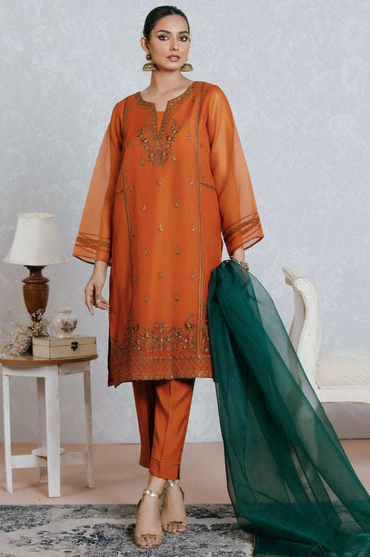Stitched 3 Piece Organza Embroidered Suit