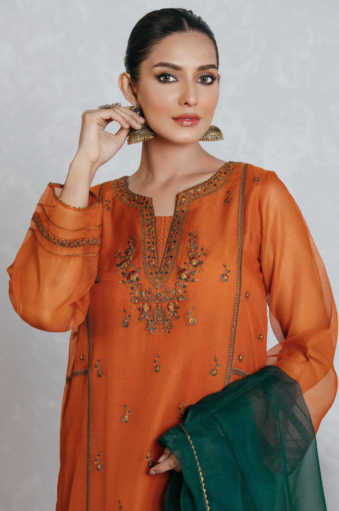 Stitched 3 Piece Organza Embroidered Suit