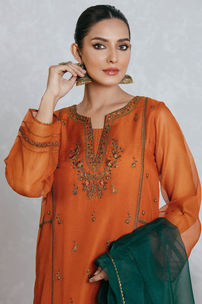 Stitched 3 Piece Organza Embroidered Suit