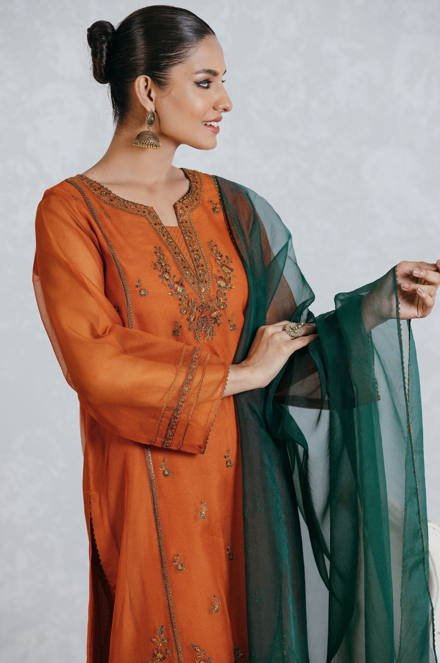 Stitched 3 Piece Organza Embroidered Suit