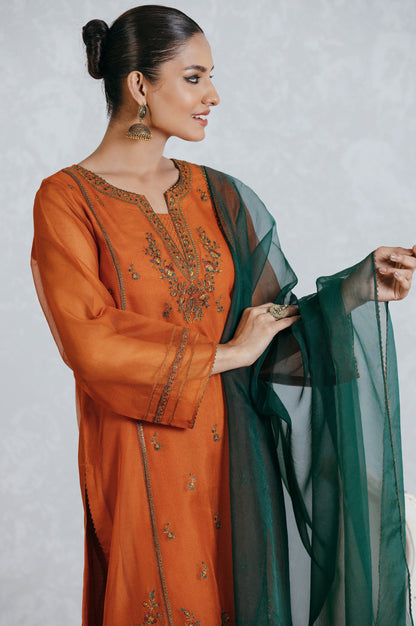 Stitched 3 Piece Organza Embroidered Suit