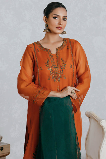 Stitched 3 Piece Organza Embroidered Suit