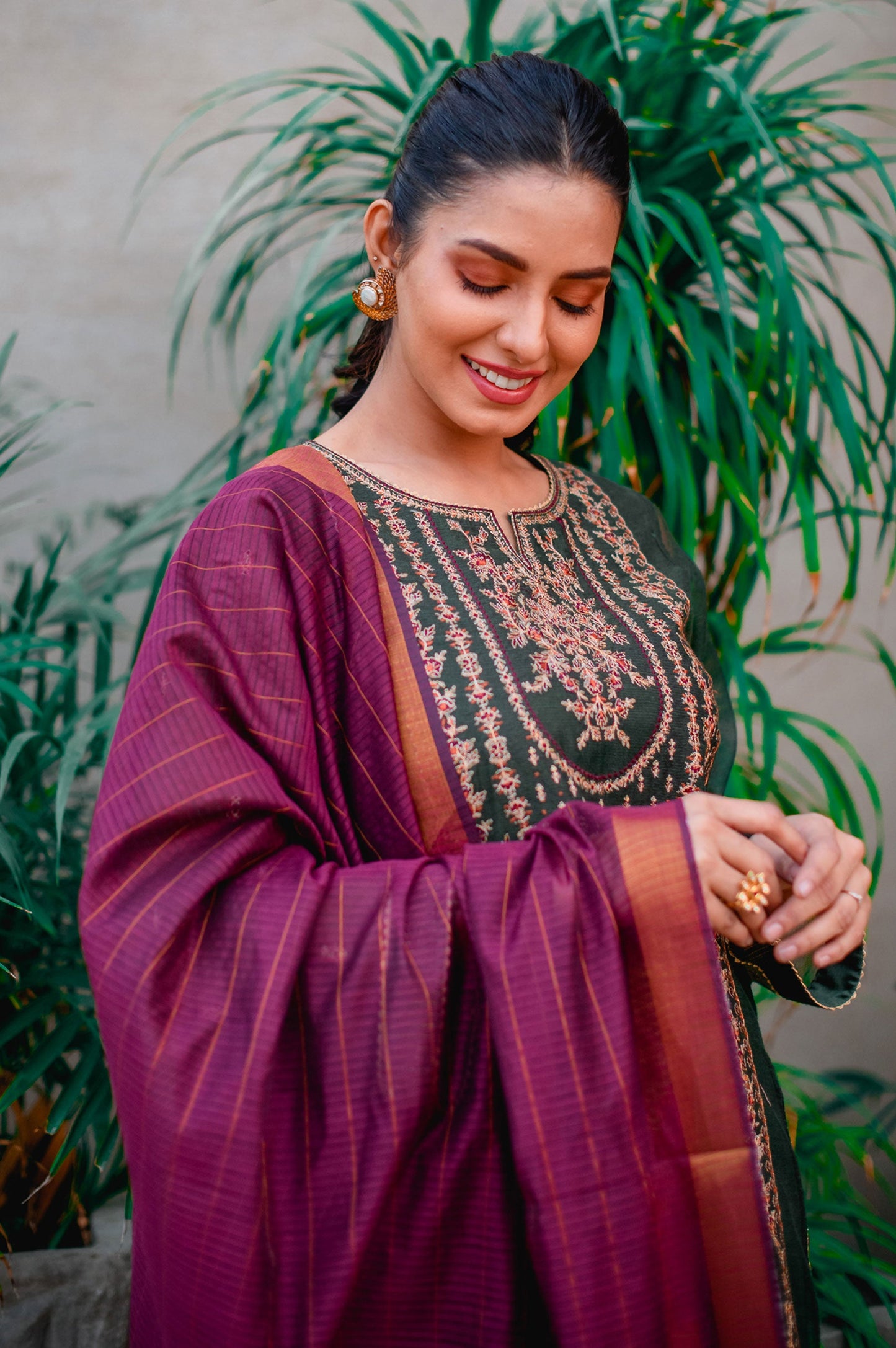 Stitched 3 Piece Khaddi Net Embroidered Suit