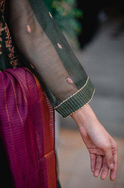 Stitched 3 Piece Khaddi Net Embroidered Suit