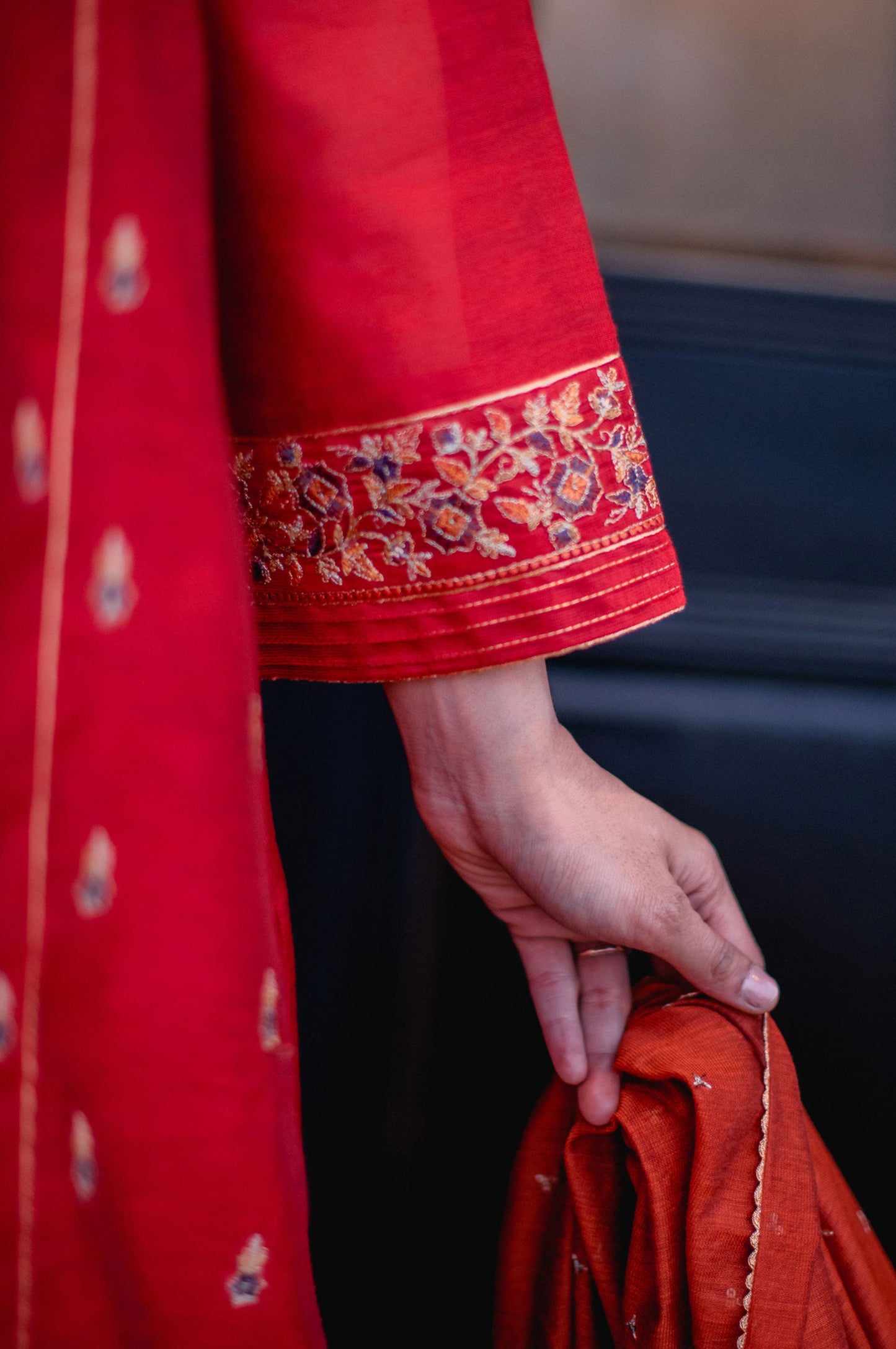 Stitched 3 Piece Cotton Net Embroidered Suit