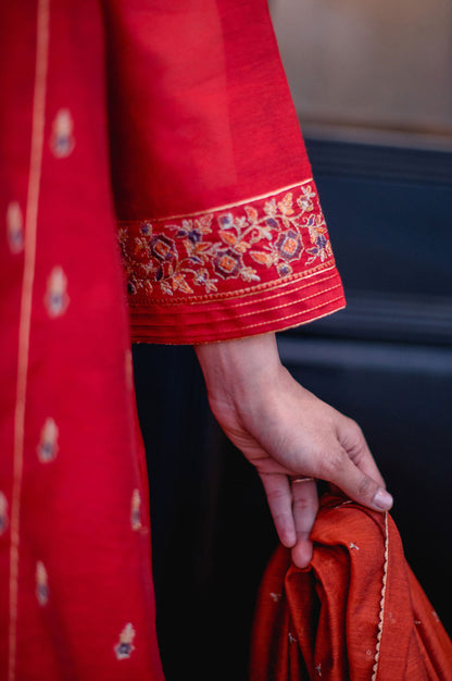 Stitched 3 Piece Cotton Net Embroidered Suit