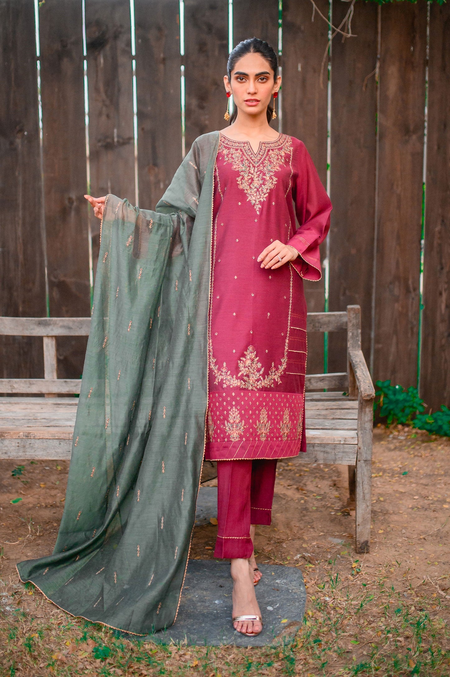 Stitched 3 Piece Cotton Net Embroidered Suit