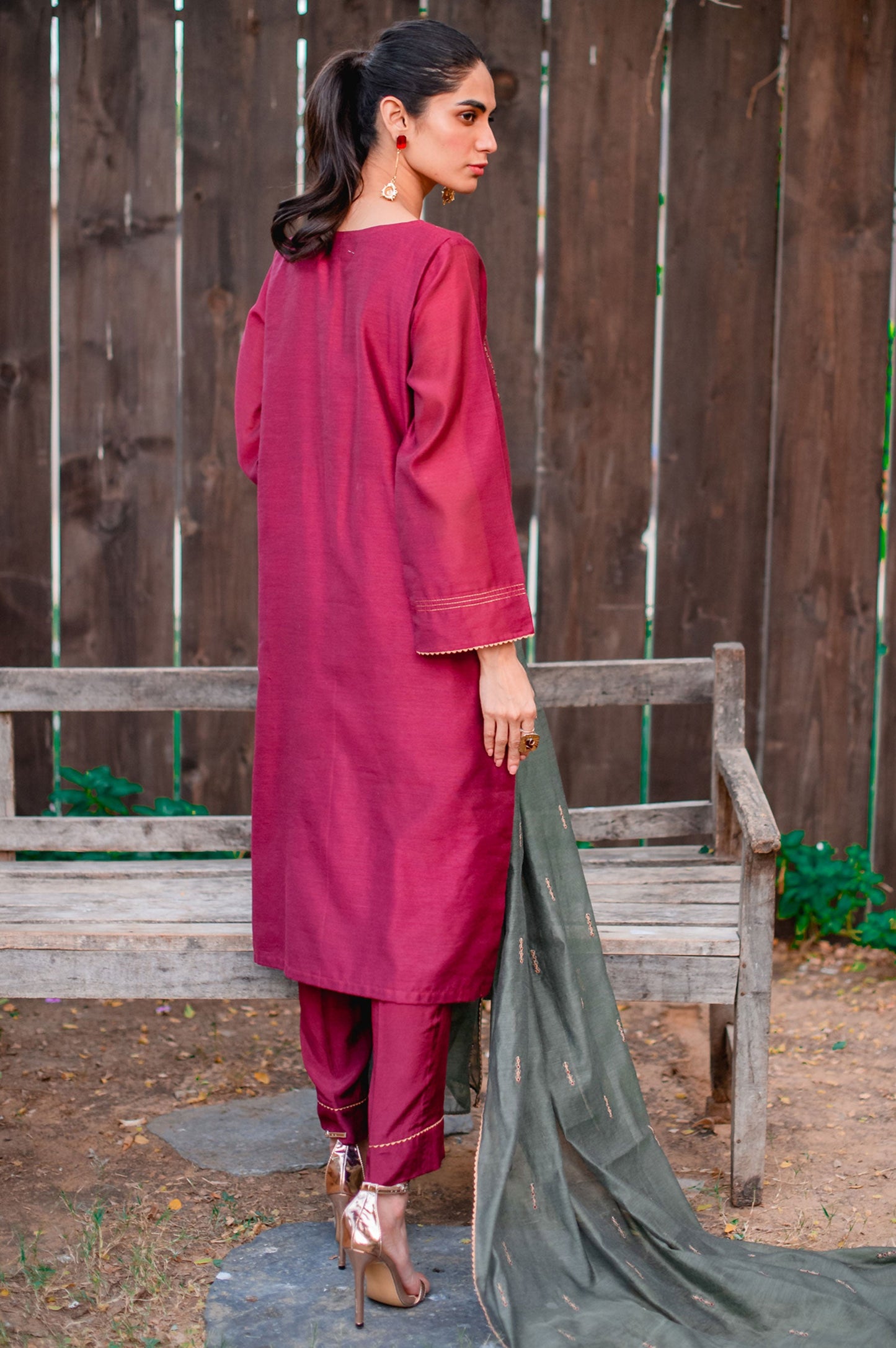 Stitched 3 Piece Cotton Net Embroidered Suit